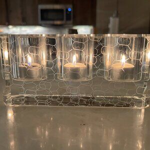 Vintage Geometric Clear Art Glass & Beveled 3 Votive Holder